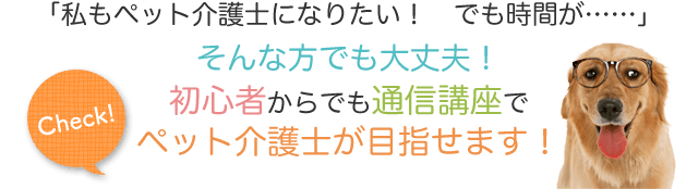 「私もペット介護士になりたい！　でも時間が・・・」そんな方でも大丈夫！初心者からでも通信講座でペット介護士が目指せます！
